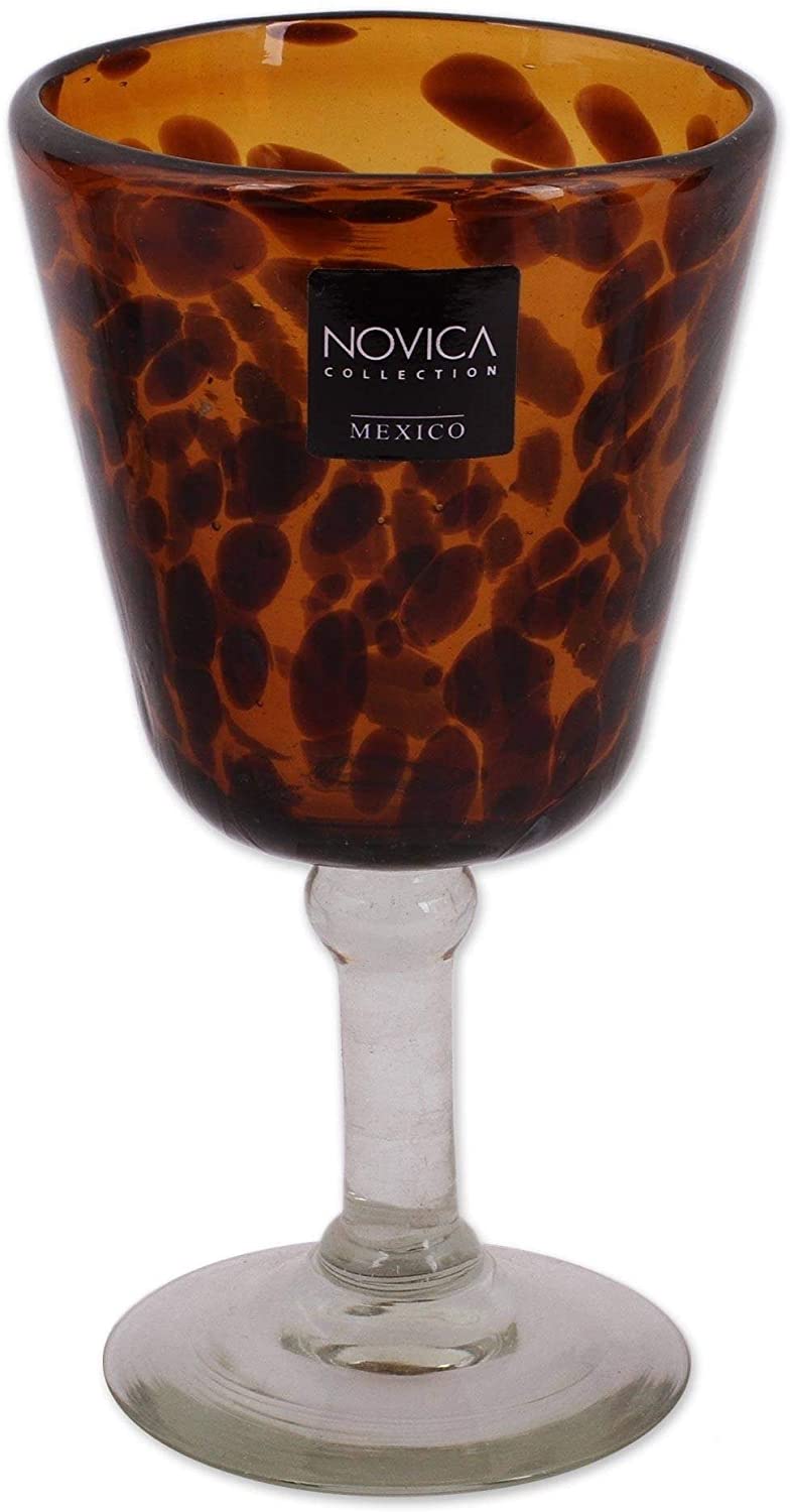 Handmade Wine Glasses Tortoise Shell Set 6 (Mexico) Brown Clear Glass - Diamond Home USA