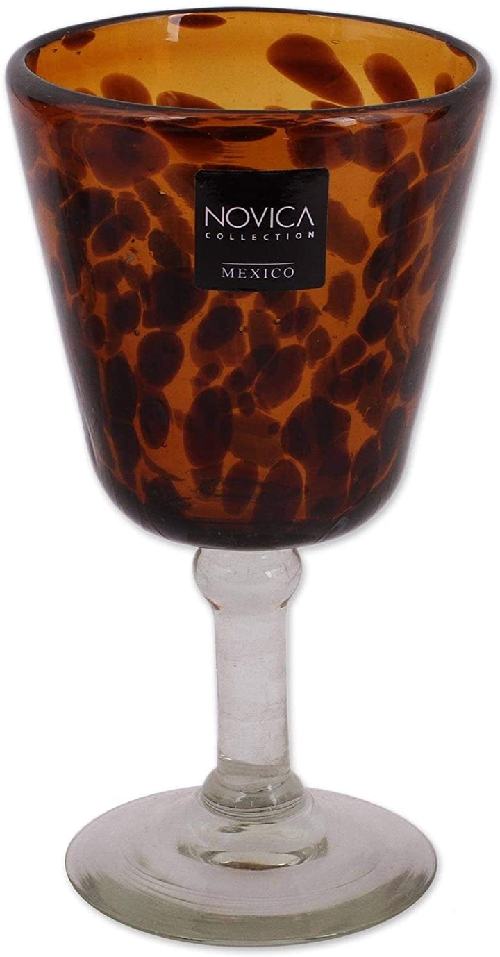Handmade Wine Glasses Tortoise Shell Set 6 (Mexico) Brown Clear Glass - Diamond Home USA