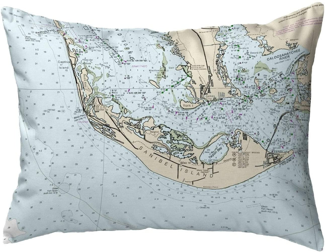 Island Fl Nautical Map Noncorded Pillow 11x14 Color