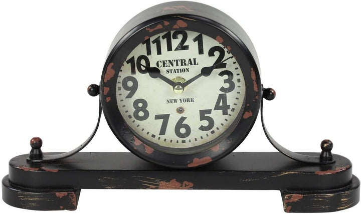 Large Vintage Distressed Red Black Round Metal Table Clocks Set 2 11" X 6" Each 11 3 6round Iron - Diamond Home USA