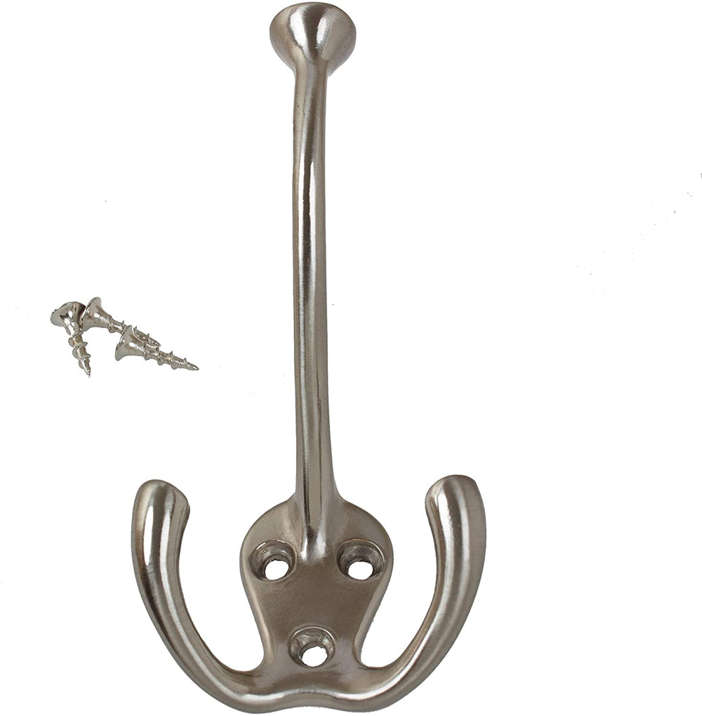 MISC 5 Pack 4 1/2 Satin Nickel Coat Tri Hooks Silver Zinc Finish