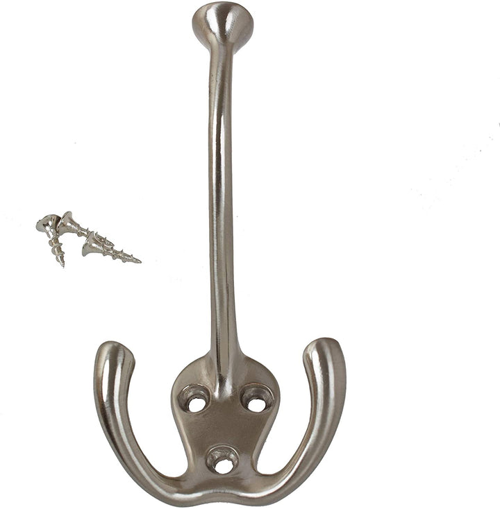 MISC 5 Pack 4 1/2 Satin Nickel Coat Tri Hooks Silver Zinc Finish