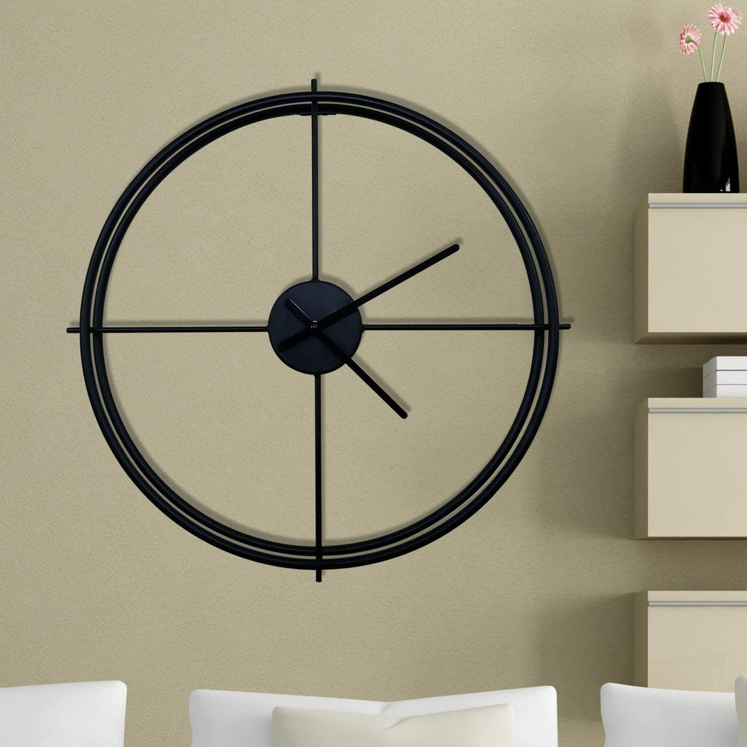 50cm Black Iron Wall Clock Simple Home Decoration Modern Contemporary Round Roman Numeral Display - Diamond Home USA