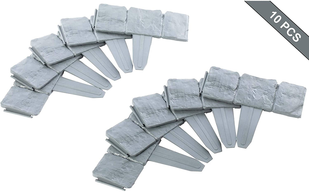 Stone Outdoor Lawn Edging Gate 10pk Interlocking Stakes Grey Plastic - Diamond Home USA