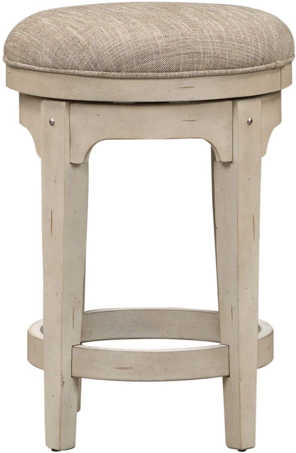 Antique White Console Swivel Stool Beige Off/White Traditional Transitional Round Pine Veneer Wood Finish Seating Solid - Diamond Home USA