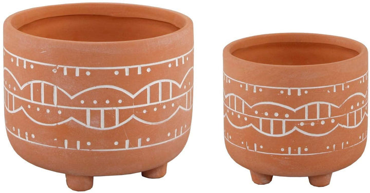 6in 4 75 Cotta Pattern Ceramic Footed 2 Orange Mid Century Modern Handmade