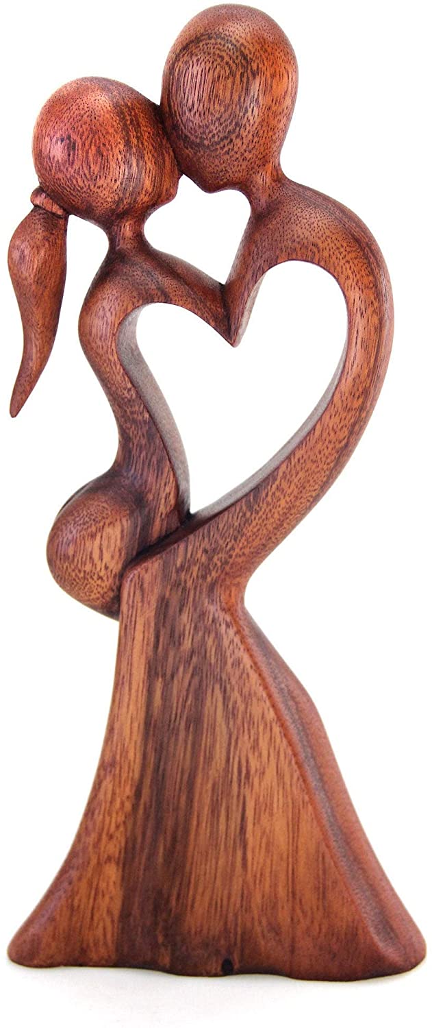 Wood Sculpture 'Love's Kiss' (Indonesia) Brown