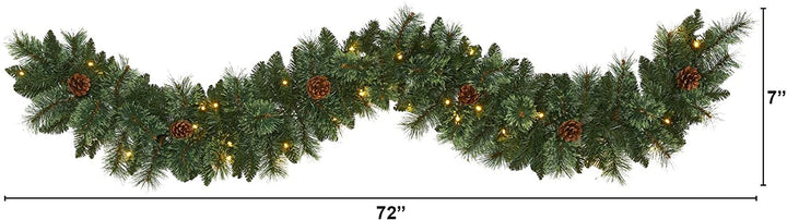 6' White Mountain Pine Garland 35 Warm Led Lights - Diamond Home USA