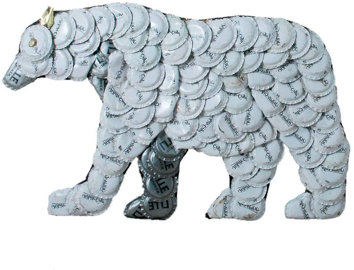Handmade Bottle Cap Polar Bear Wall Plaque (Kenya) White
