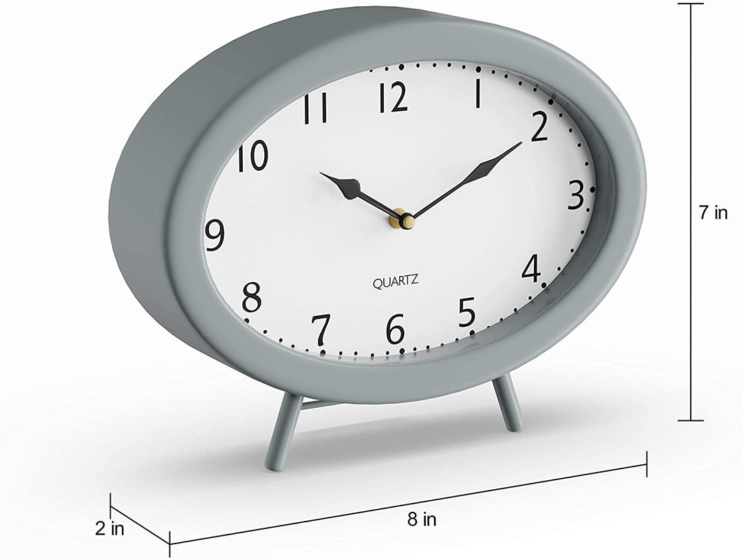 Metal 8 inch Wide X 7 inch High Assorted Table Clocks (Set 3) Black Grey Color White Mid Century Modern Round Natural Finish Numerical - Diamond Home USA