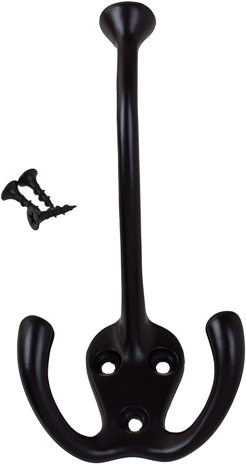 5 Pack 4 1/2 Matte Black Coat Tri Hooks Zinc