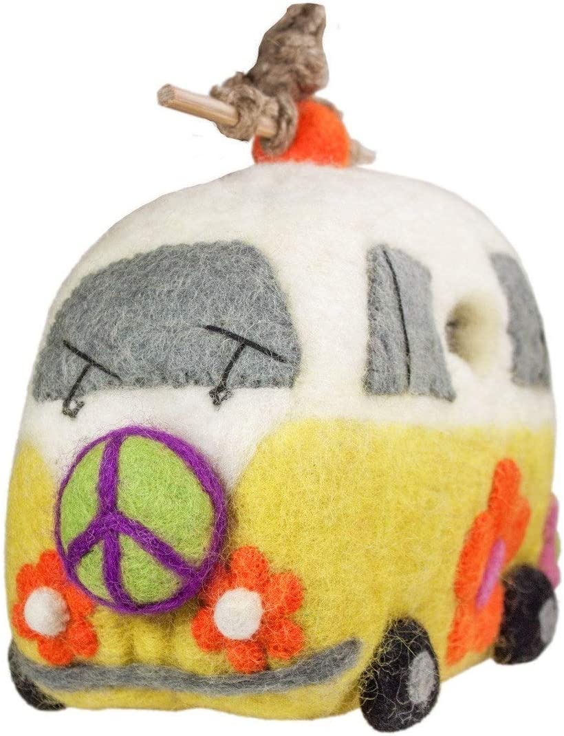 Handmade Wild Felt Magic Bus Birdhouse (Nepal) Color Bohemian Eclectic - Diamond Home USA