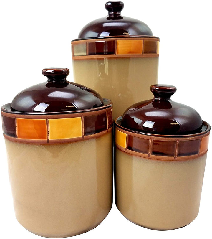 3 Piece Canister Set Brown Banded