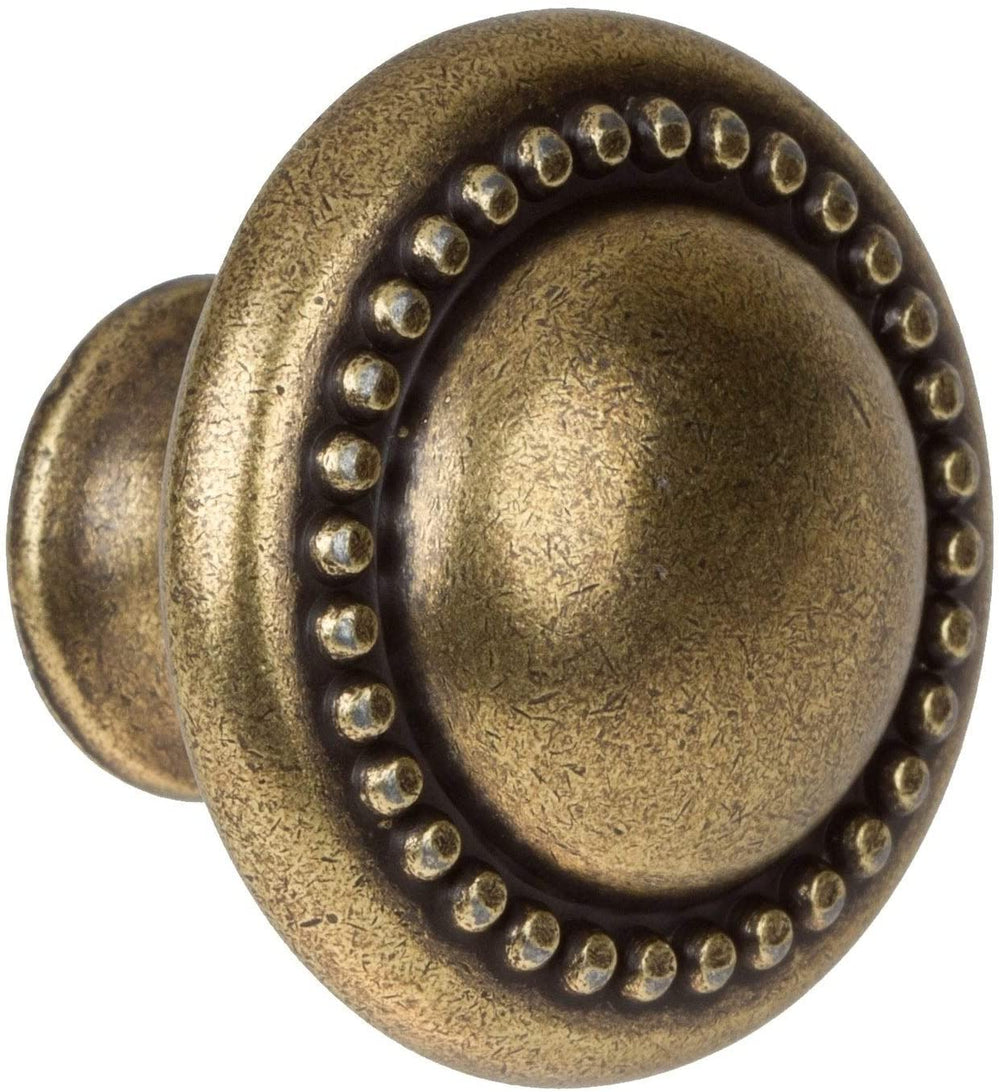 5 Pack 1 1/4 Antique Round Beaded Cabinet Knobs Traditional Zinc Brass Finish - Diamond Home USA