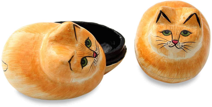 Handmade Pair 2 Boxes 'Charismatic Cats' (India) Off/White Yellow Paper - Diamond Home USA