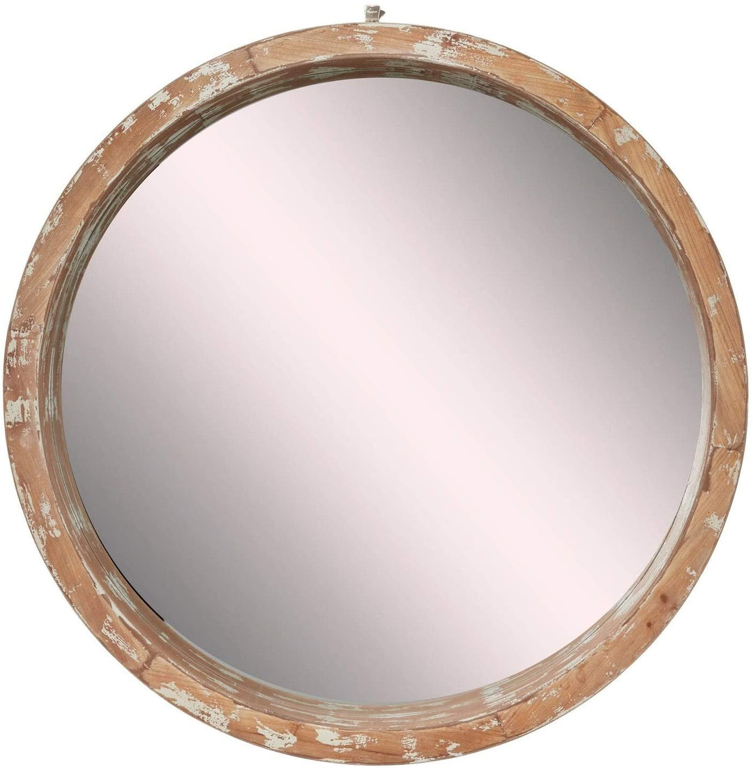 Vintage Distressed Large Round Wood Wall Mirror 40 X 4