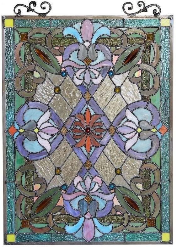 Tiffany Victorian Design 'Tree Life' Window Panel Color Glass Metal Includes Hardware