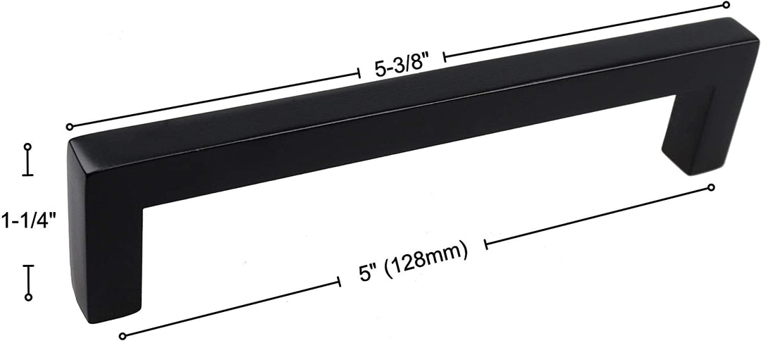 5 Pack 5 inch Center Solid Square Bar Pull Black Modern Contemporary Metal Matte - Diamond Home USA