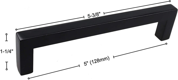 5 Pack 5 inch Center Solid Square Bar Pull Black Modern Contemporary Metal Matte - Diamond Home USA