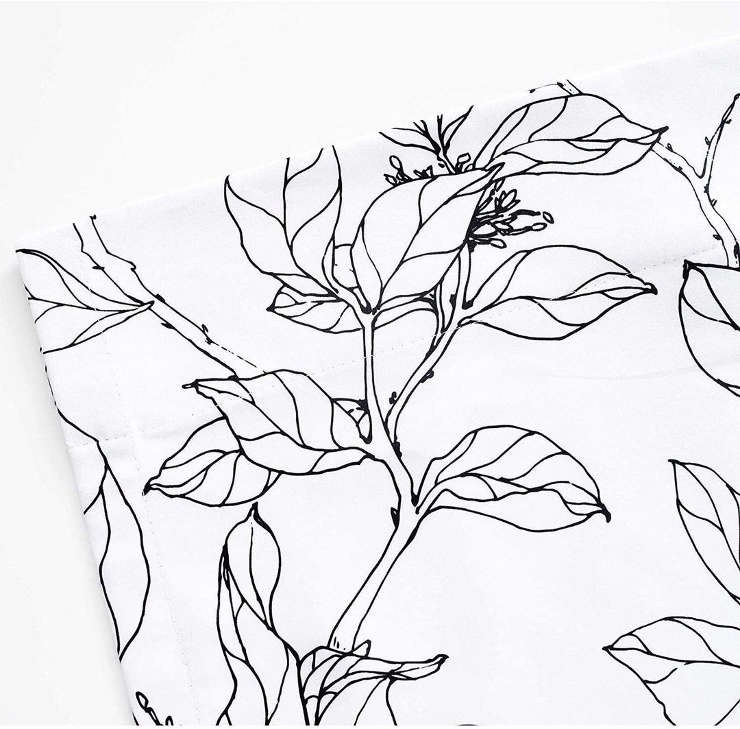 Sketch Tie Up Blackout Window Curtain 45 X 63 Black White Floral Mid Century Modern 100% Polyester Lined