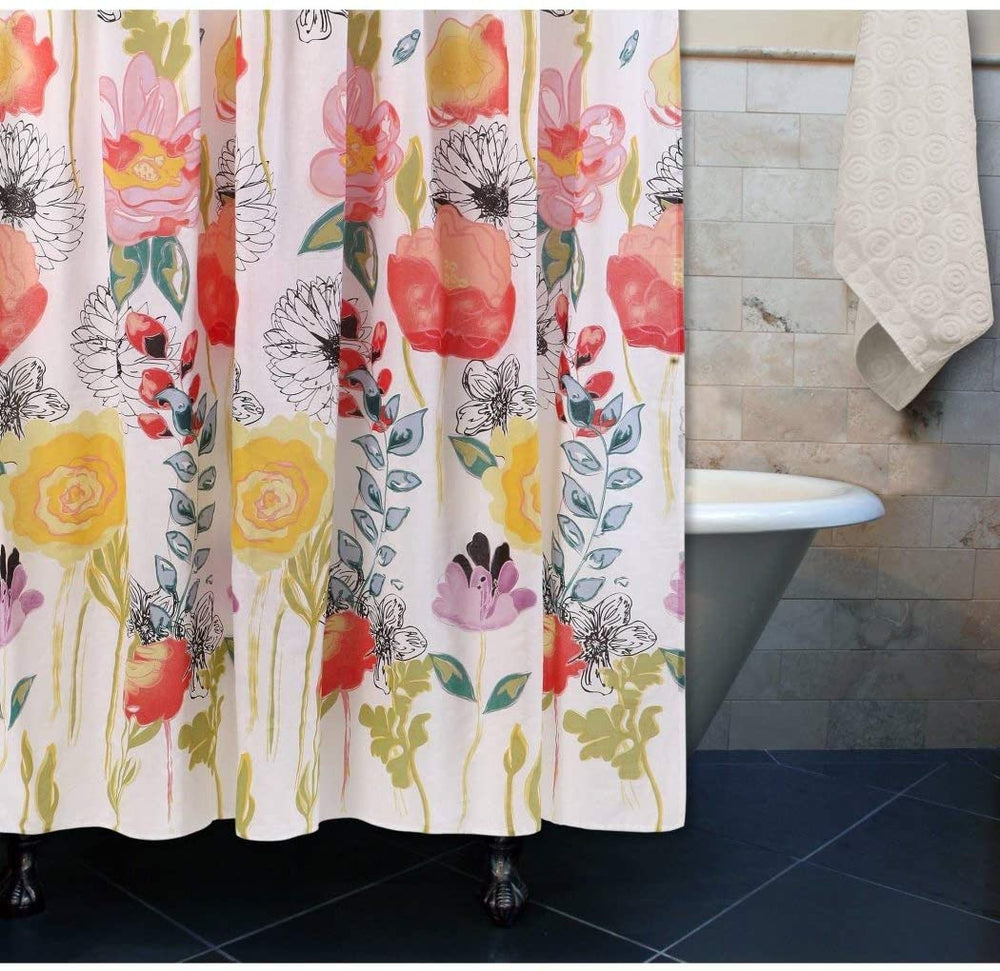Girls Watercolor Floral Themed Shower Curtain Pretty ArtFULL SIZED Chic Flowers Indie Inspired Hippy Spirit Gorgeous Bright Artistic Bathtub Curtain - Diamond Home USA
