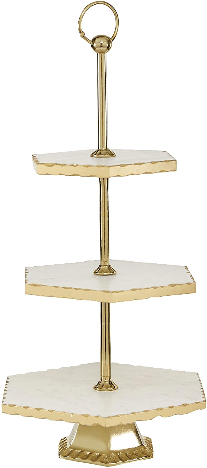 Hexagon 3 Tier Gold White Marble Tray Stand 12" X 23" 12 X 11 22 Color - Diamond Home USA