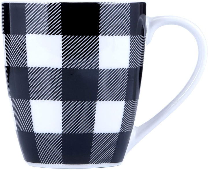 16pc Buffalo Plaid White/Black 11" X 0'5" Black Stripe Modern Contemporary Round Porcelain 16 Piece - Diamond Home USA