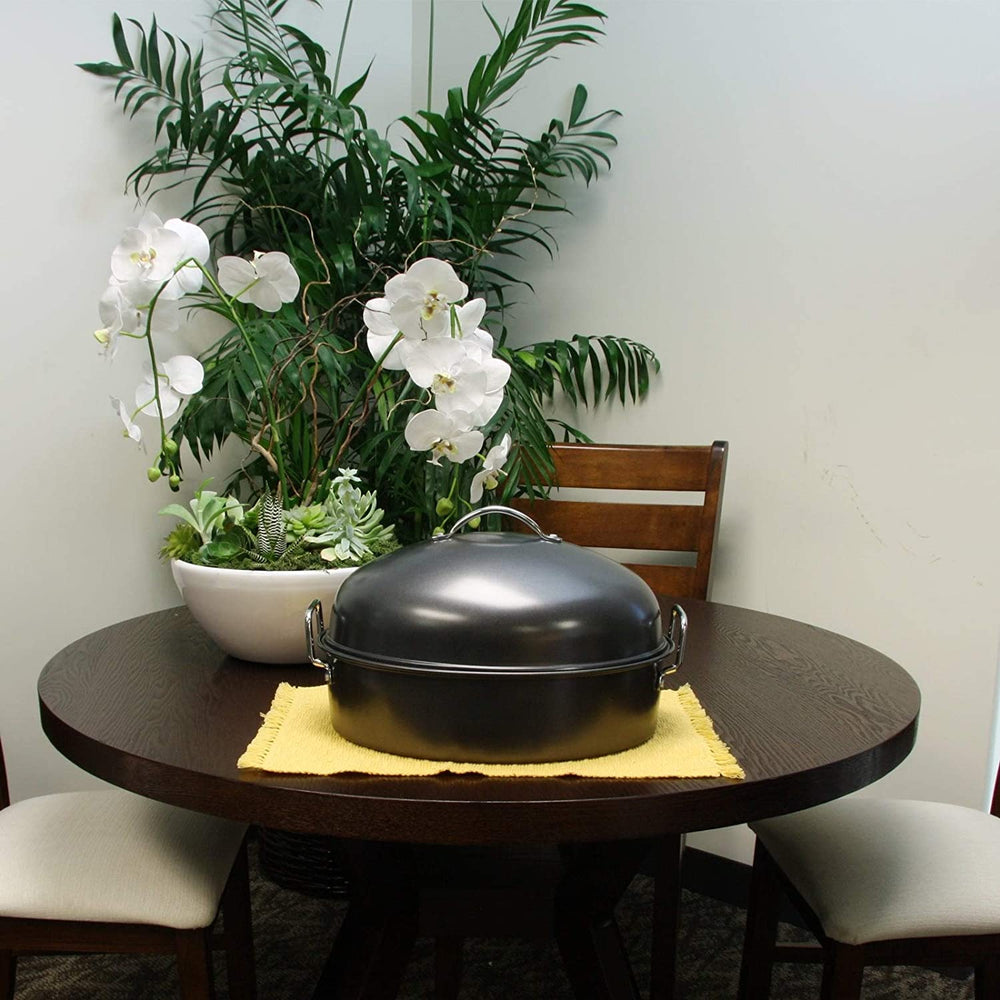 High Dome Oval Roaster Set Black Steel - Diamond Home USA