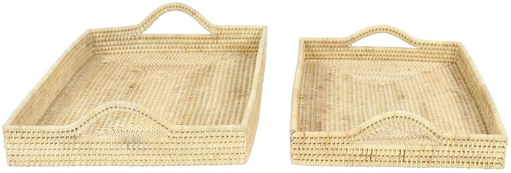 Handwoven Large Rectangular Natural Bamboo Trays Set 2 26 X 16 3 Brown Rattan - Diamond Home USA