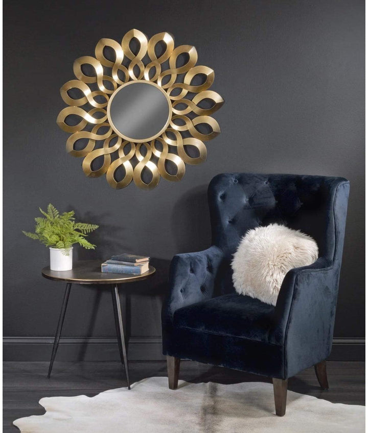 Gold Metal Wave Starburst Accent Mirror Glam Hand Painted - Diamond Home USA