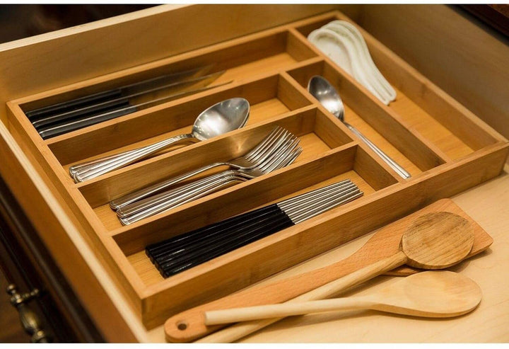 MISC 6 Slot Bamboo Drawer Organizer Silverware Dividers Flatware Tray 17" Brown Casual