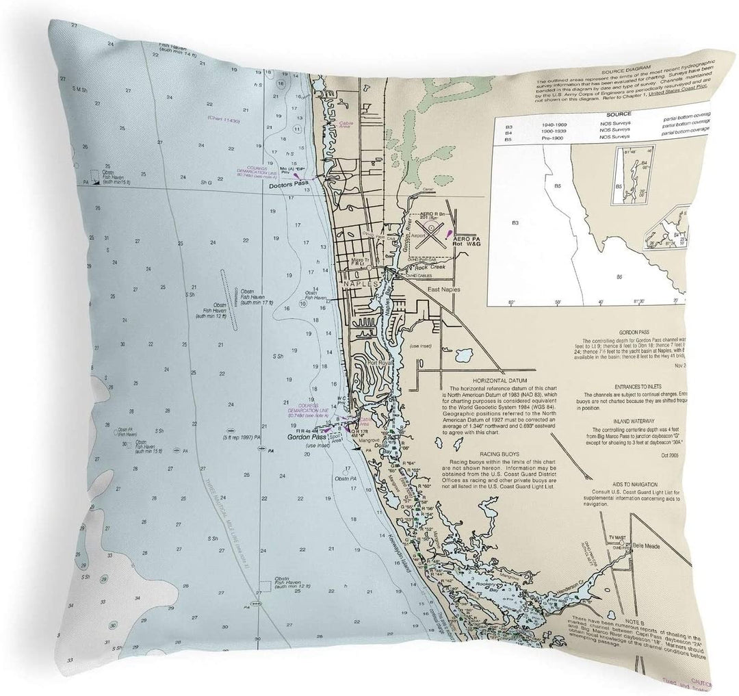 Fl Nautical Map Noncorded Pillow 12x12 Color Graphic Coastal
