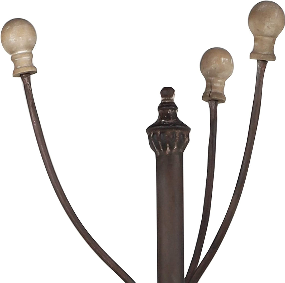 Metal Standing Coat Rack Finial Wood Pegs 17 X 72 Black Iron - Diamond Home USA