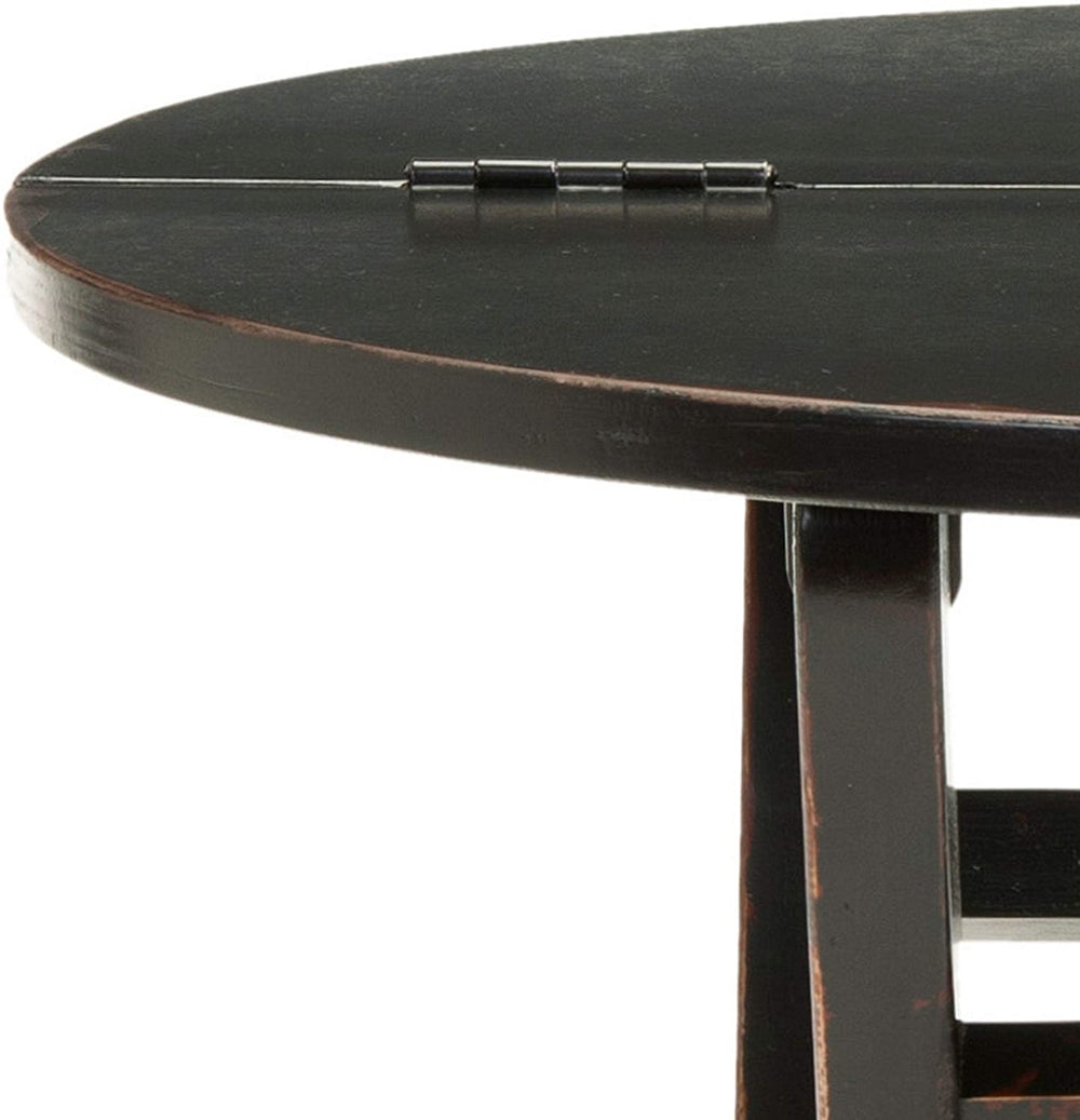 Round Folding Table 0 Black Country Pine Wood Lacquer - Diamond Home USA
