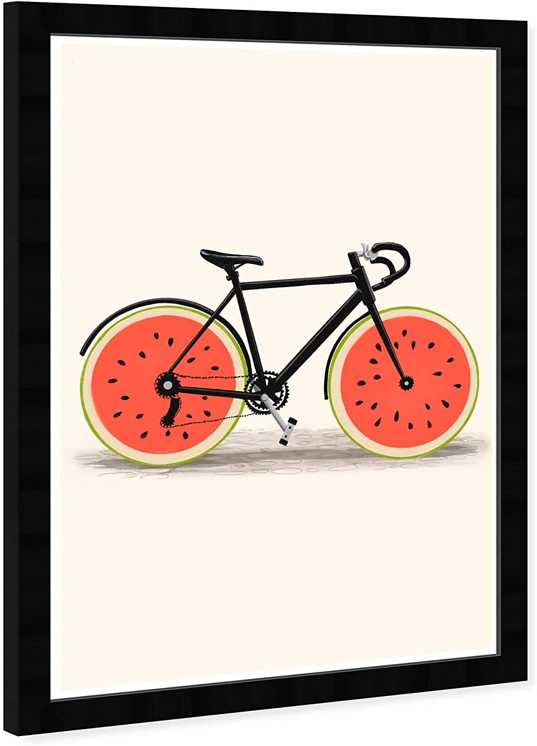 Strawberry Bike' Food Wall Art Framed Red Yellow Modern Contemporary Tropical Rectangle - Diamond Home USA