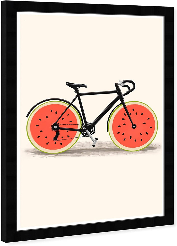 Strawberry Bike' Food Wall Art Framed Red Yellow Modern Contemporary Tropical Rectangle - Diamond Home USA