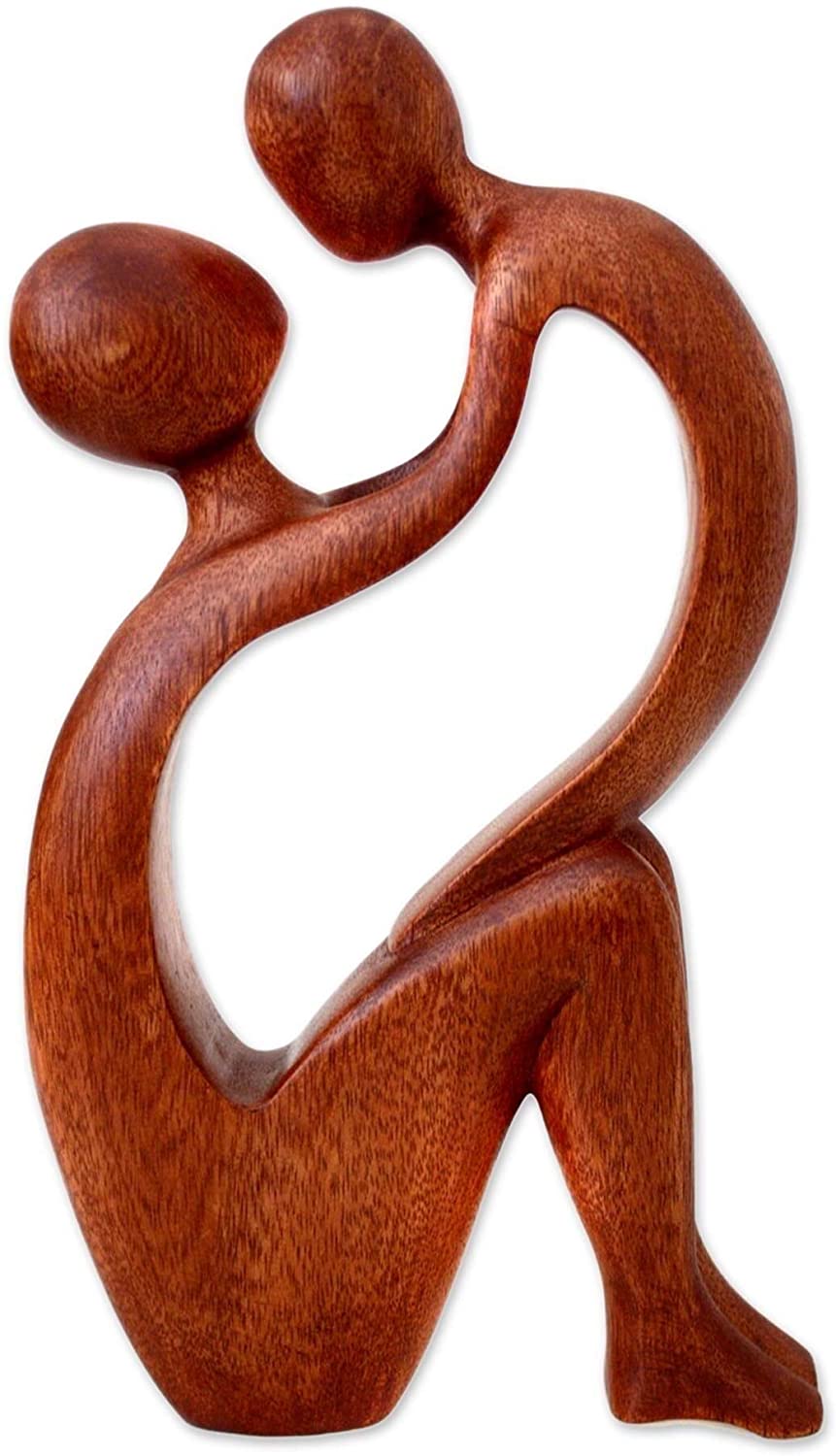 Wood Statuette I Adore You (Indonesia) Brown Antique