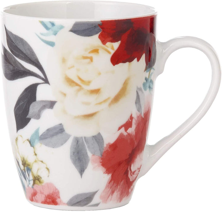 16pc Rose Garden 10'5" X 0'5" White Floral Modern Contemporary Round Porcelain 16 Piece Dishwasher Safe - Diamond Home USA