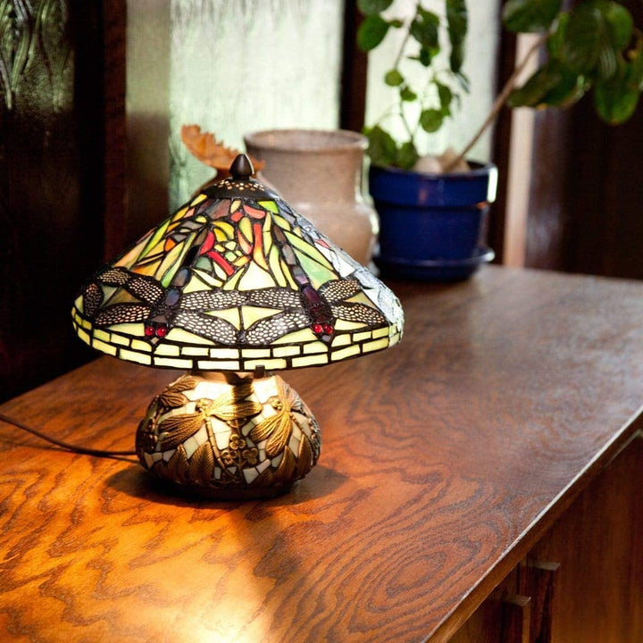 10 inch Tiffany Stained Glass Mini Dragonfly Table Lamp
