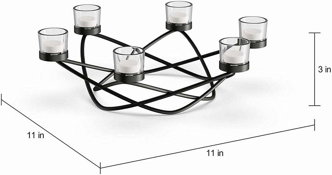Round Waves Black Wrought Iron Candleholder/Centerpiece Modern Contemporary - Diamond Home USA