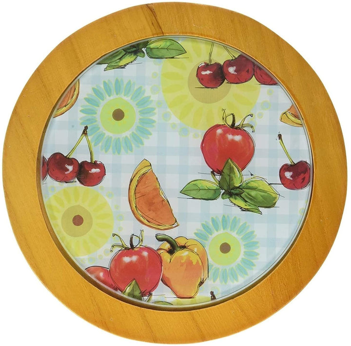 Tempered Glass Round Trivet Wood Trim