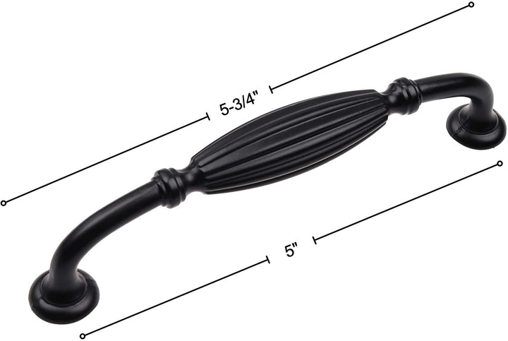 5 Pack 5 inch Center Fluted Cabinet Pull Black Modern Contemporary Metal Matte - Diamond Home USA