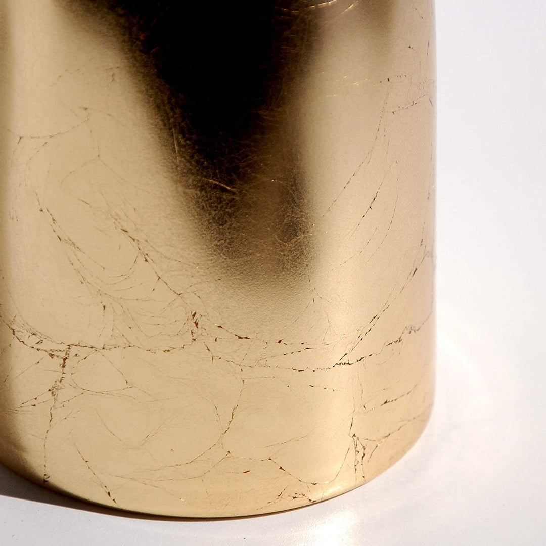 Gold Gilded Hourglass Vase Mid Century Modern Art Glass Distressed Handcrafted