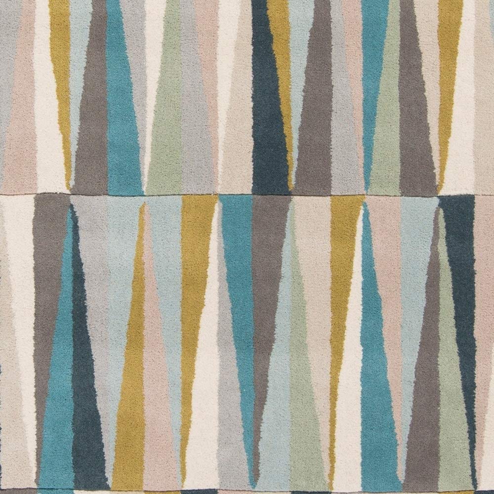 Hand Tufted Geometric Wool Area Rug 2'6" X 8' Runner Blue Color Block Mid Century Modern Contains Latex Handmade
