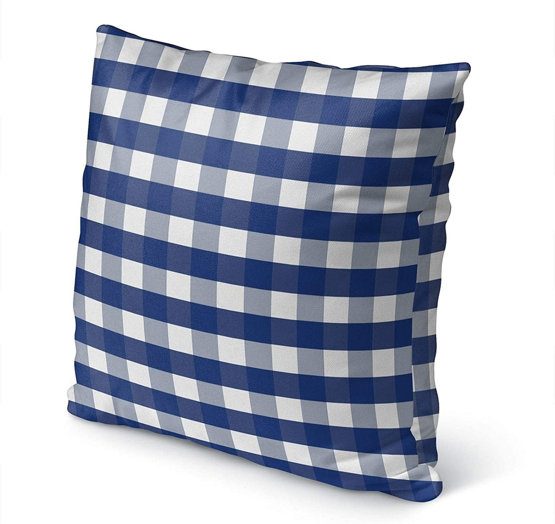 Navy Gingham Dream Indoor|Outdoor Pillow by 18x18 Blue Plaid Modern Contemporary Polyester Removable Cover