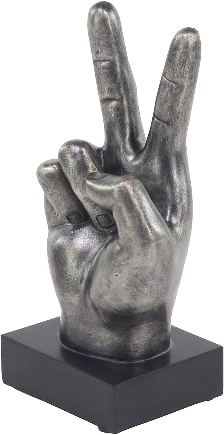 Thumbs Up Peace Okay Hand Sign Sculptures Set 3 by Silver Culture Resin Nickel Finish - Diamond Home USA