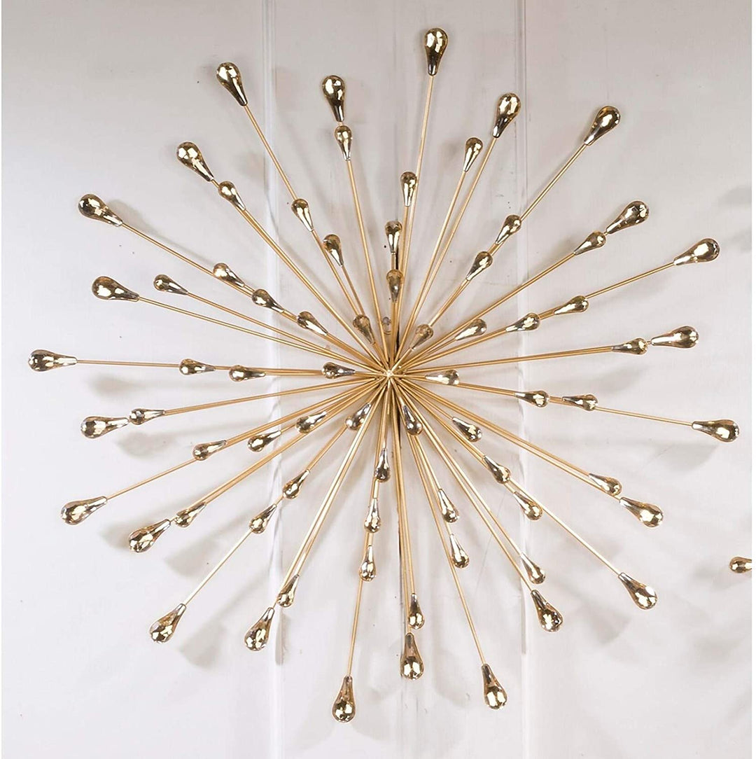 28" Dia Gold Starburst Metal/Clear Beads Wall Art Clear