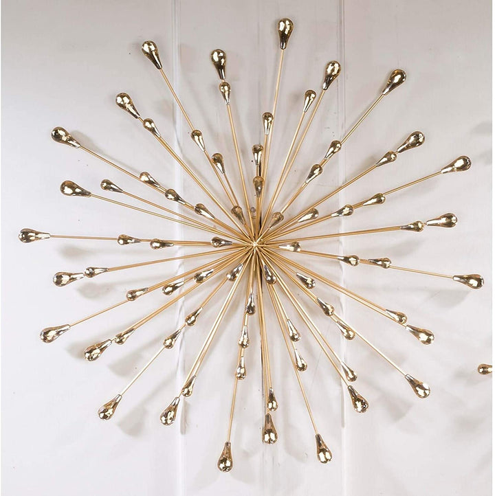 28" Dia Gold Starburst Metal/Clear Beads Wall Art Clear