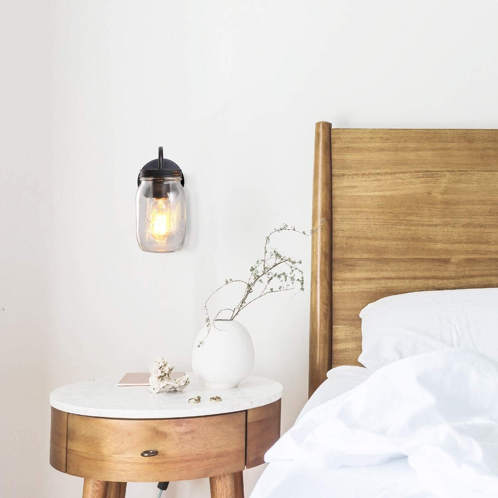 Outdoor Mason Jar Wall Sconce Black Lighting W4 75 X E7 H8 75 Modern Contemporary Rustic Vintage Glass
