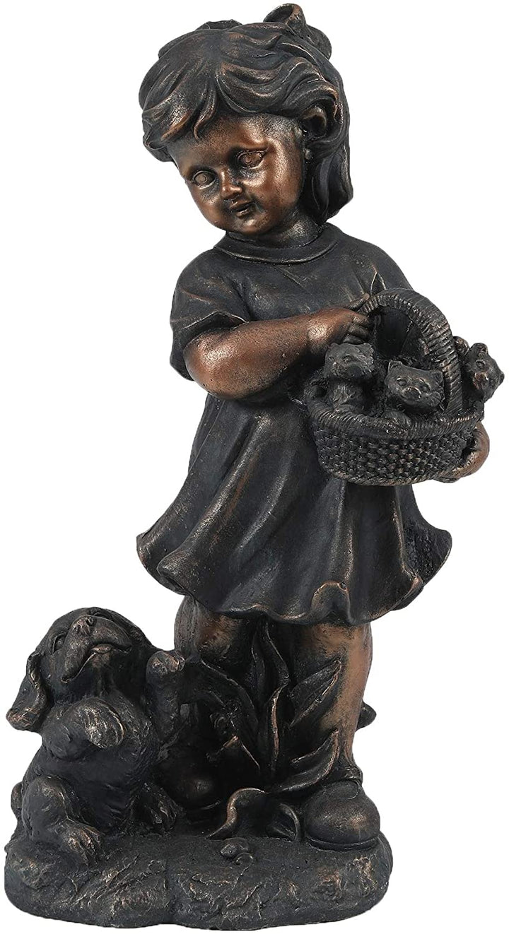 Bronze Mgo Girl Bunny Garden Statue Brown Traditional Magnesium Oxide Handmade - Diamond Home USA